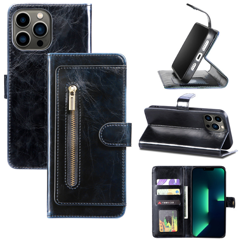 Flip-style Phone Case with Card Slot and Zipper Wallet for iPhone